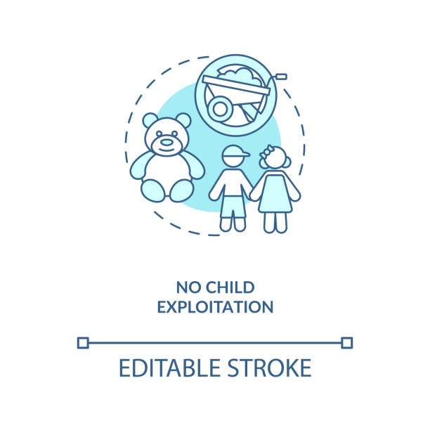 No child exploitation blue concept icon No child exploitation blue concept icon. Immigrant children abuse prevention. Migrant worker rights idea thin line illustration. Vector isolated outline RGB color drawing. Editable stroke drawing of slaves working stock illustrations