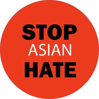 Red circle with the text to stop asian hate