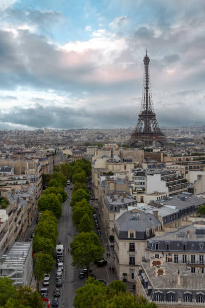 Aerial panoramic view of the city of Paris and the Eiffel Tower in the background stock photo