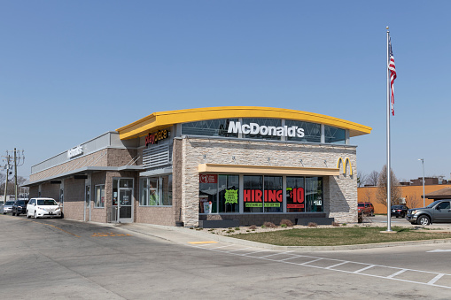 Lafayette - Circa April 2021: McDonald's Restaurant. McDonald's is offering Curbside Pickup and drive thru service during social distancing.