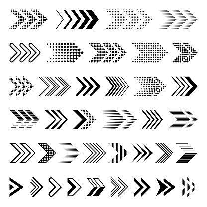 Set of black arrows. Vector design elements, different shapes.