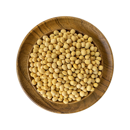 (Clipping path) Soybean in wooden dish isolated
