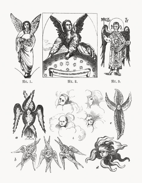 illustrazioni stock, clip art, cartoni animati e icone di tendenza di angeli, cherubini e serafini, incisioni in legno, pubblicati nel 1893 - seraphim