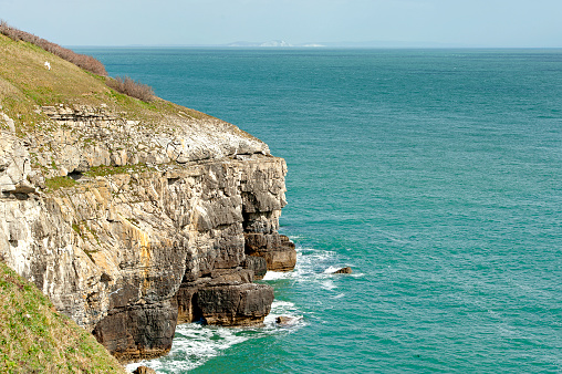 Cliff edge along the Isle of Purbeck along the Jurassic Coast in Dorset, England