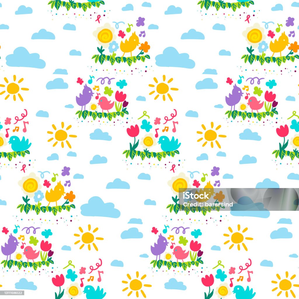 Spring Colours Cartoon Spring Color Cartoon Wallpaper Seamless Pattern Vector Stock ...