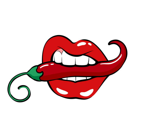 Lips with chilli pepper vector art illustration