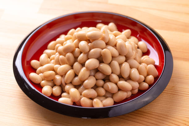 Boiled soybeans stock photo
