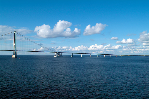 Storebæltsbroen the bridge over the Great Belt for vehicles and trains, a toll bridge between Zealand and Funen in Denmark