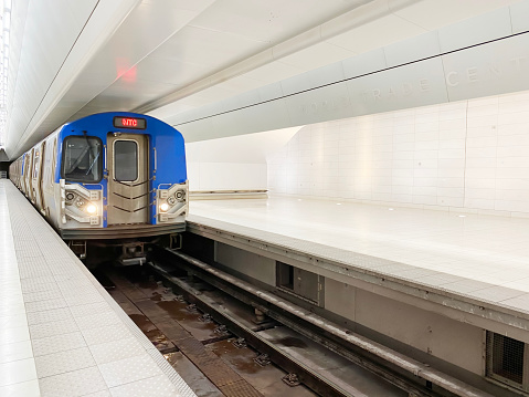 Subway car approaching the station in New york City