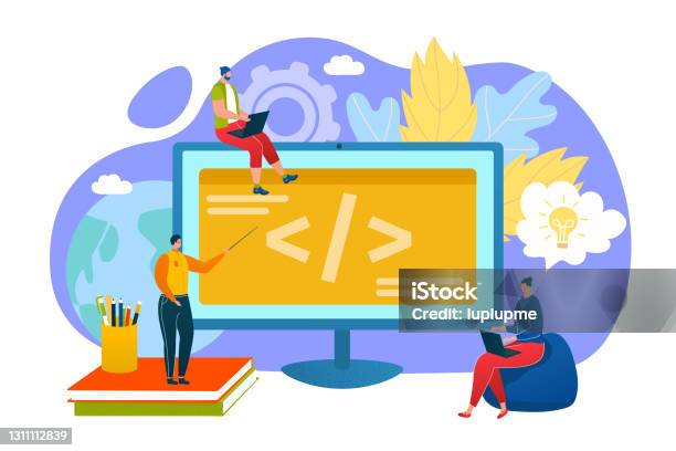 Programming Education Concept Programmers Learn Coding On Computer ...