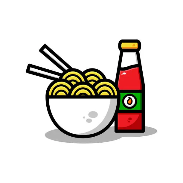 Vector illustration of vector noodles illustration design. The noodles with an outline is suitable for stickers, icons, mascots, logos, clip art, and other graphic purposes