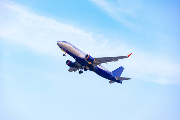 istock Passenger airplane flying against clear blue sky 1311115192