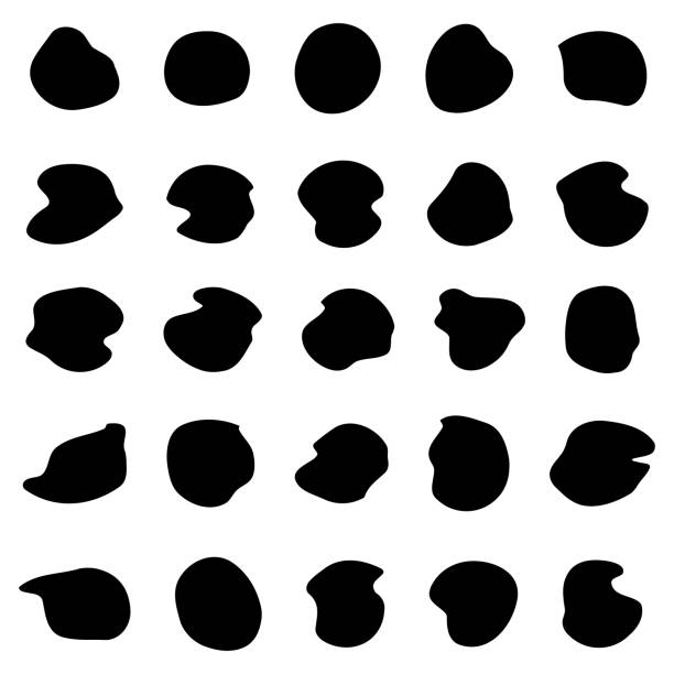 ilustraciones, imágenes clip art, dibujos animados e iconos de stock de mancha al azar, un inkblot. blob orgánico, mota de forma. una bofetada, una flexión. una gota de líquido, líquido. guijarros, silueta de piedra. un punto de tinta, mancha moteada forma irregular. forma básica, redondeada y lisa - speckled trout illustrations