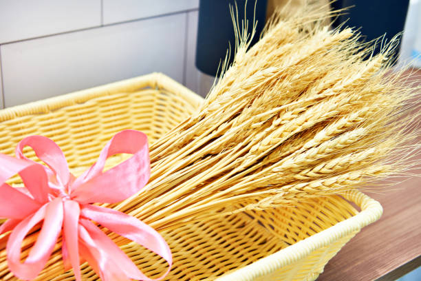 Decorative bouquet of wheat in a basket