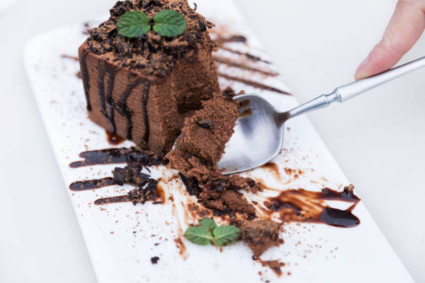 istock Close-up chocolate cake on White background 1311122072