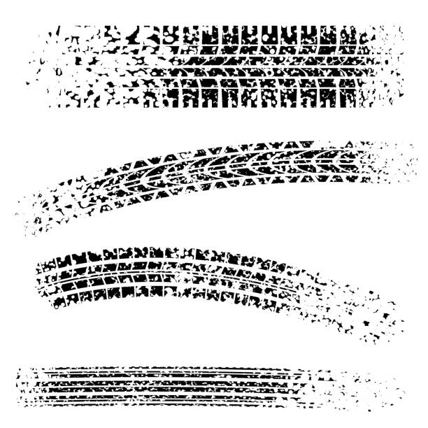 ilustrações, clipart, desenhos animados e ícones de coleção de marcas de pneus degradadas - tire track