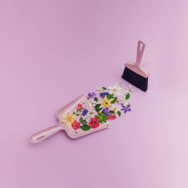 istock A plastic brush that cleans the flowers and inserts them into a spatula on a purple background. 1311122166