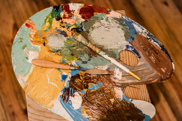istock Art brush mixed paint on the palette 1311122333