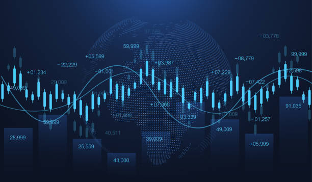 wykres giełdowy lub forex w futurystycznej koncepcji inwestycji finansowych lub trendów gospodarczych pomysł na biznes. koncepcja handlu finansowego. giełda i giełda świeca kij wykres wykres wektor. - analyzing graph chart trader stock illustrations