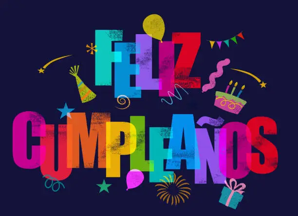 Vector illustration of Feliz Cumpleaños - Happy Birthday in Spanish