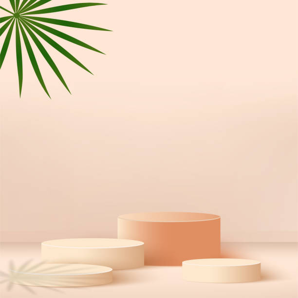 istock Abstract background with cream color geometric 3d podiums. Vector illustration 1311128725