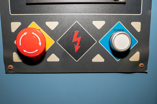 Machine Operation Panel There Is An Open Button And An Emergency Button ...