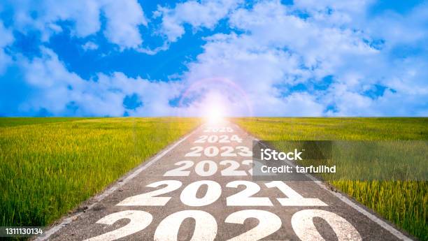 20202025 Written On Highway Stock Photo - Download Image Now - Road, 2021, 2022
