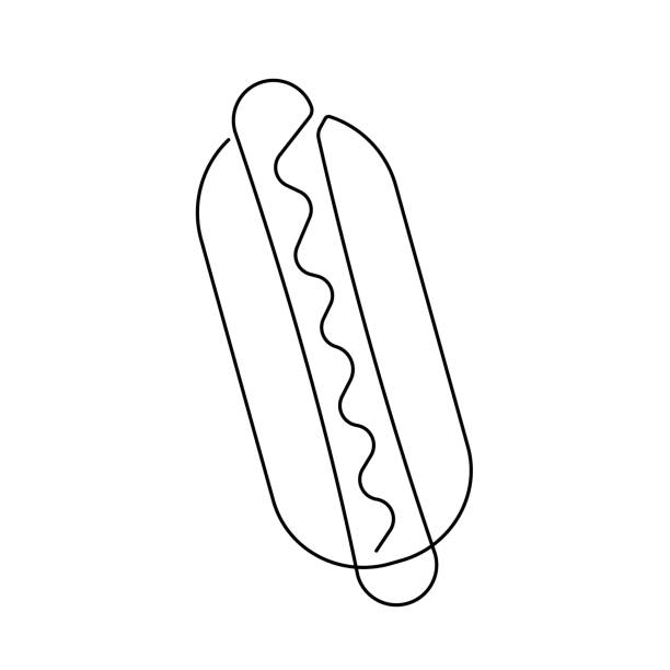 illustrations, cliparts, dessins animés et icônes de restauration rapide. graphisme de ligne de hot dog- dessin continu de ligne - hotdogging