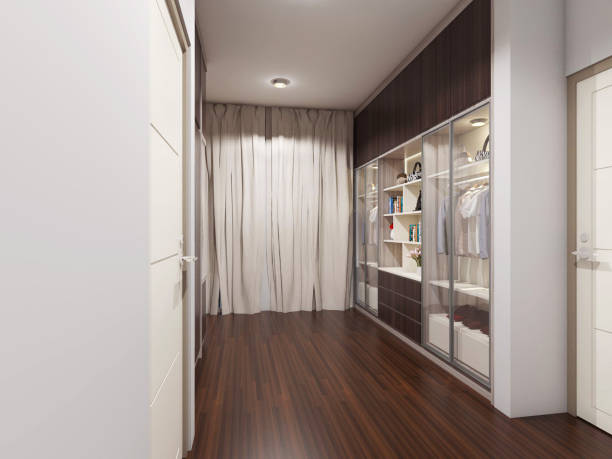 istock Modern Wooden Wardrobe Clothes Cabinet With Shelving Racks Display 1311132848