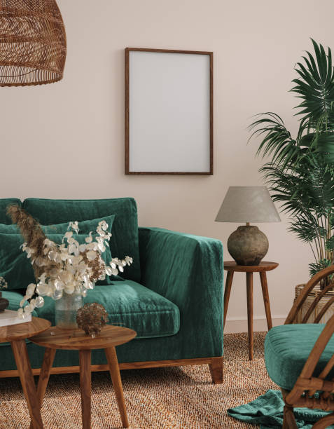 istock Frame mockup in modern interior background with dark green sofa 1311134175