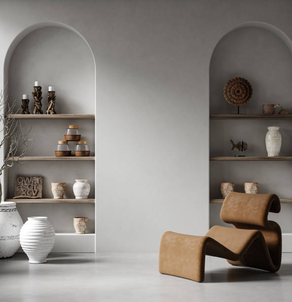 istock Minimalist interior background with armchair and rustic decor 1311134193