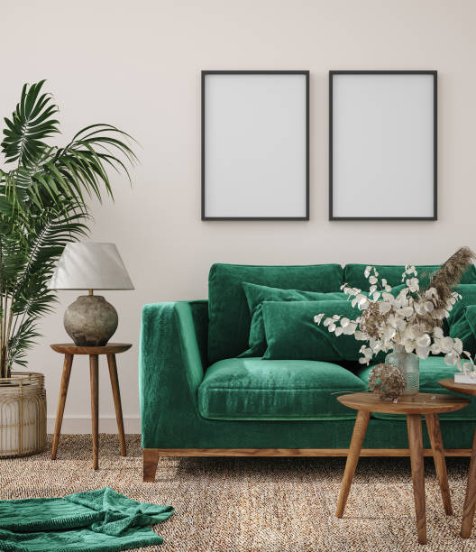 istock Frame mockup in modern interior background with dark green sofa 1311134204