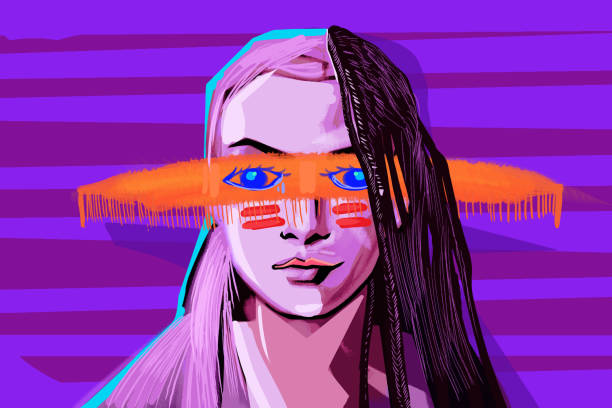 Portrait of an LGBT girl Illustration of a girl creating a good vibe gay long hair stock illustrations