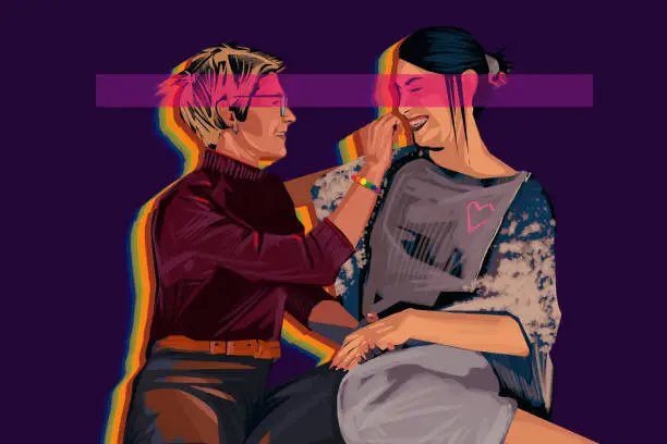 Vector illustration of Portrait of young lesbian couple