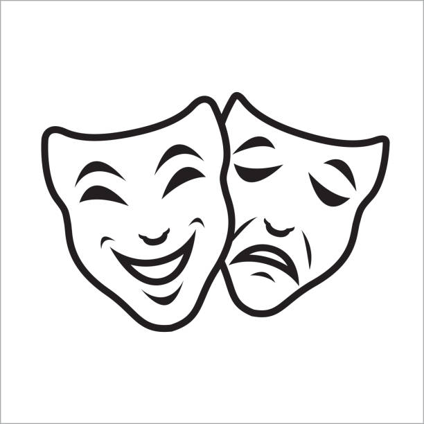 komödie und tragödie theater masken vektor vorlage - auszeichnung als bester schauspieler stock-grafiken, -clipart, -cartoons und -symbole