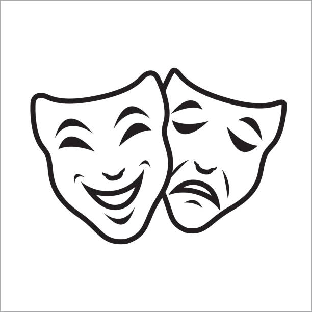 comedy and tragedy theater masks vector template comedy and tragedy theater masks outline vector template theater industry illustrations stock illustrations