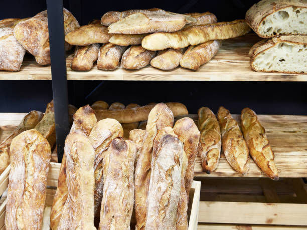 istock Bread baguettes in basket at baking shop 1311136862