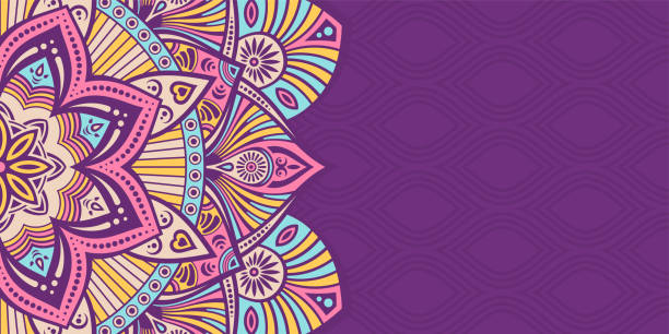 ilustrações de stock, clip art, desenhos animados e ícones de horizontal mandala banner. decorative flower mandala background with place for text. - mandala