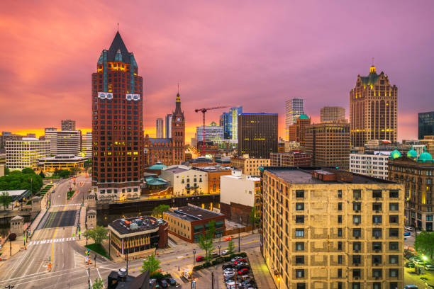 Evening view of the Downtown Milwaukee Skyline.