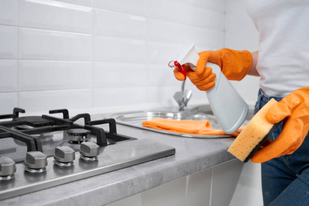 istock Woman holding rag and detergent for cleaning cooker. 1311137613