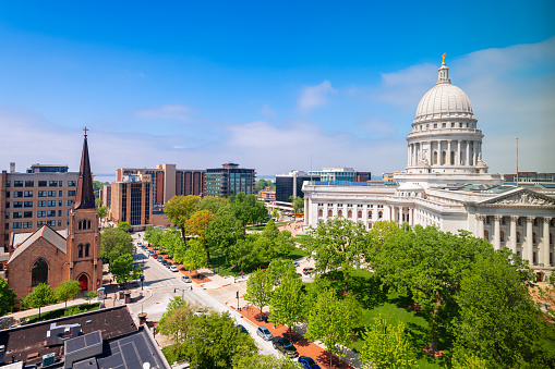 Madison, Wisconsin, USA state capitol in the daytime.