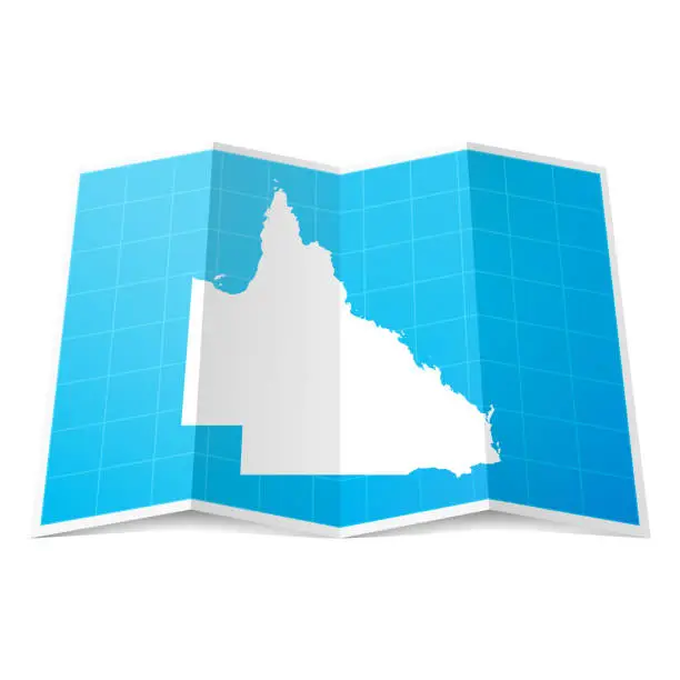Vector illustration of Queensland map folded, isolated on white background