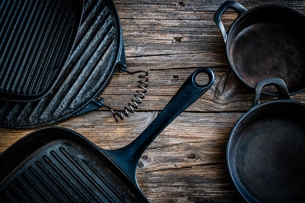 Cast iron skillet on white. This file is cleaned, retouched and contains clipping path.