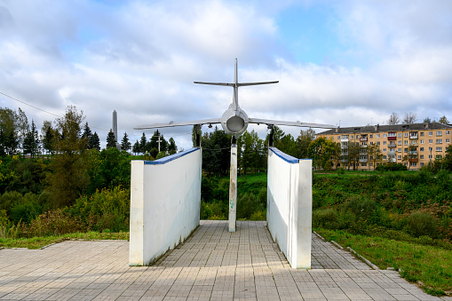 Rzhev, Tver region / Russian Federation - September 20, 2020.\n\nMonument-plane MiG-17PFU to Soviet pilots who liberated Rzhev.\n\nSet up in 1973.