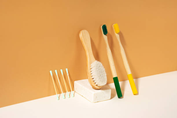 istock Modern still life.Isometric diagonal projection. Handmade soap. ear stick. trendy shadows. Zero waste, pastel white and beige background. Eco friendly, sustainable lifestyle 1311141050