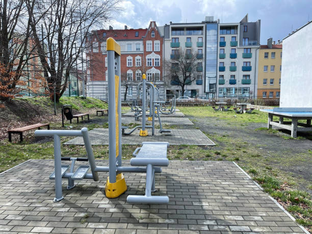 istock outdoor sports ground with exercise equipment for functional training.  urban environment. 1311141589