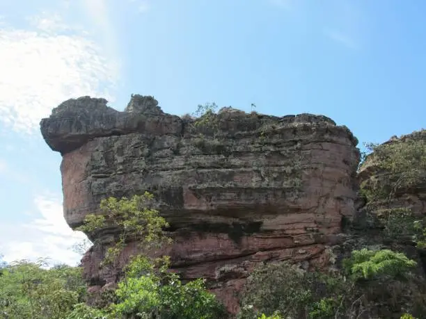 Huge block of arenite rocks in Chapada dos Guimaraes National Park, Mato Grosso state, Brazil.