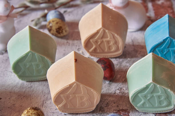 istock Delicate handmade Easter soap in the shape of domes. 1311145375