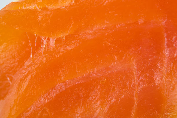 Close up of raw salmon meat, studio shot - stock photo