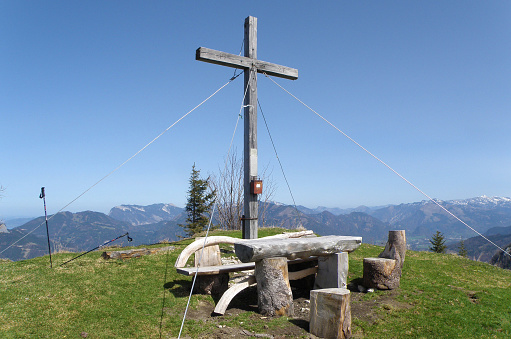 Summit cross of the Bleckwand at Wolfgangsee, Salzburg, Austria, Europe